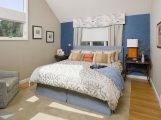 Bedroom utilizing Transitional Interior Design
