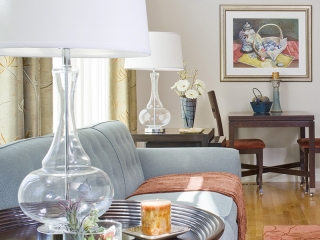 Living Room utilizing Transitional Interior Design